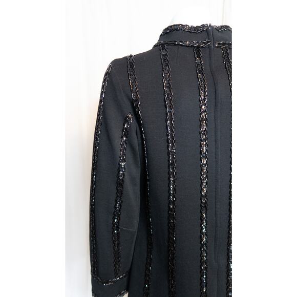VINTAGE '60s Mod Black Wool Sequin + Beaded Black Long Sleeve Gogo Dress SMALL - Picture 7 of 9